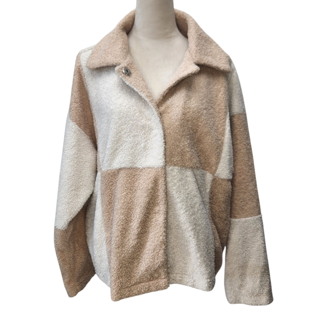 12th tribe cream colored fuzzy button up sweater jacket Size Medium